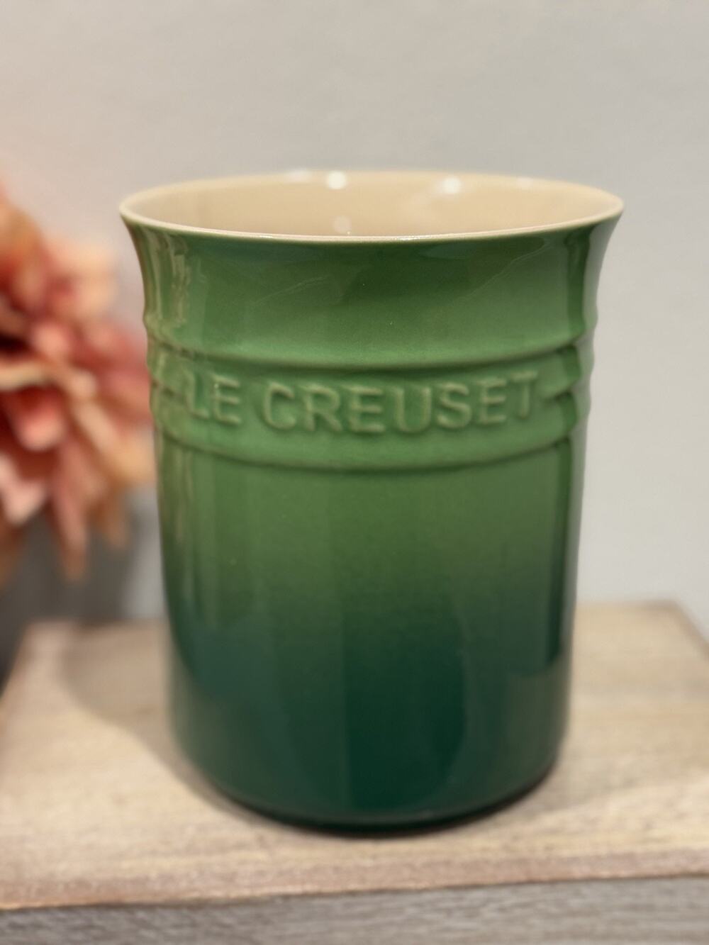 RARE Le Creuset 1 Liter 6"x5" Utensil Crock Bamboo Green - NEW